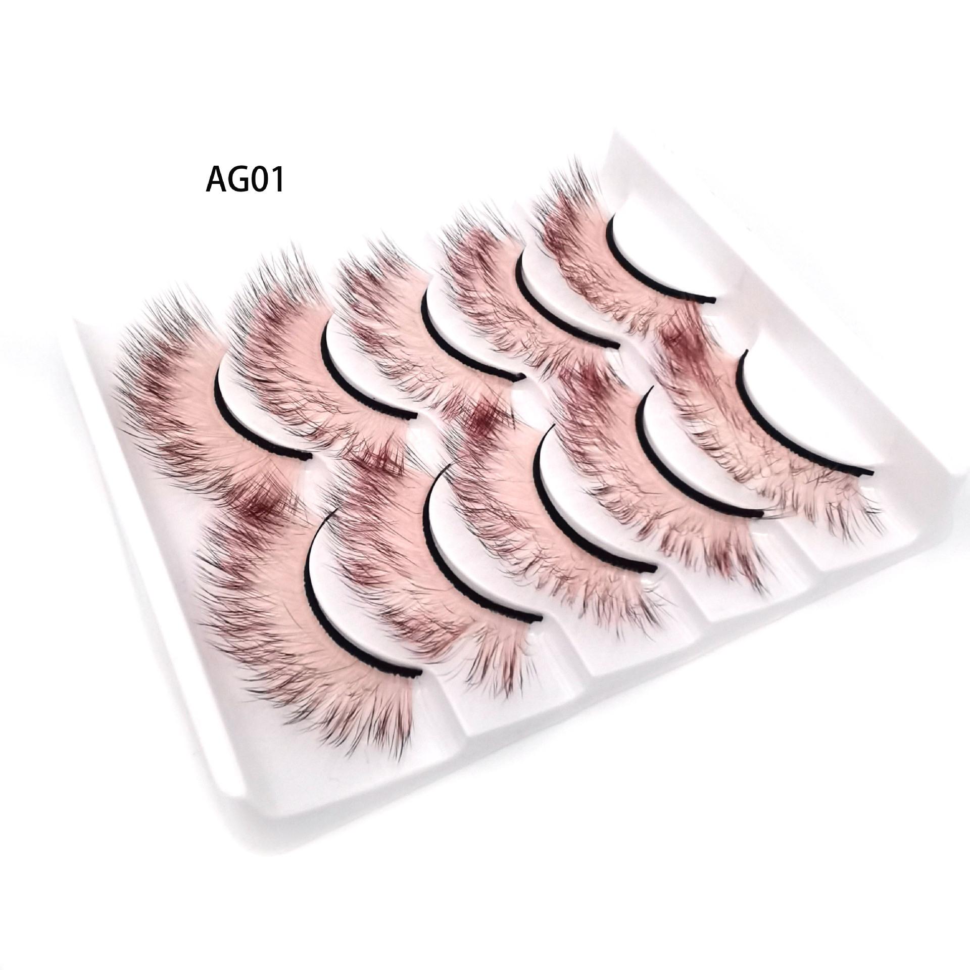 Gradual change color 5 pairs of natural stage makeup thick false eyelashes 3d European and American eyelashes end curl
