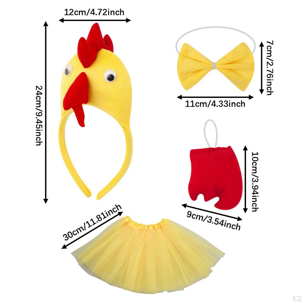 4 Pieces Chicken Animal Costume Set with Bow Tie, Tail, Skirt for Festival