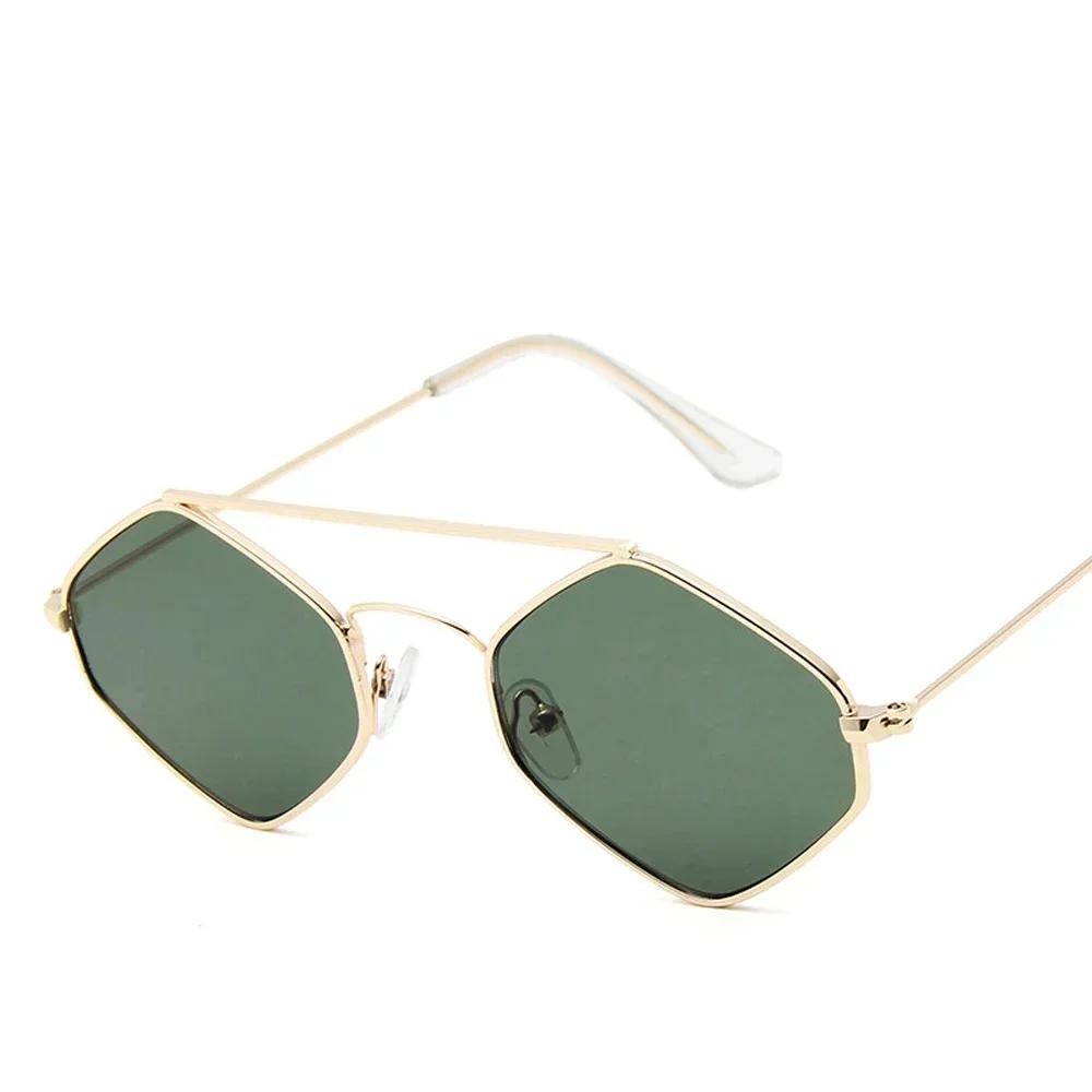 Vintage Polygonal Ocean Sunglasses For Women With Retro Metal Frame And Double Beam Design