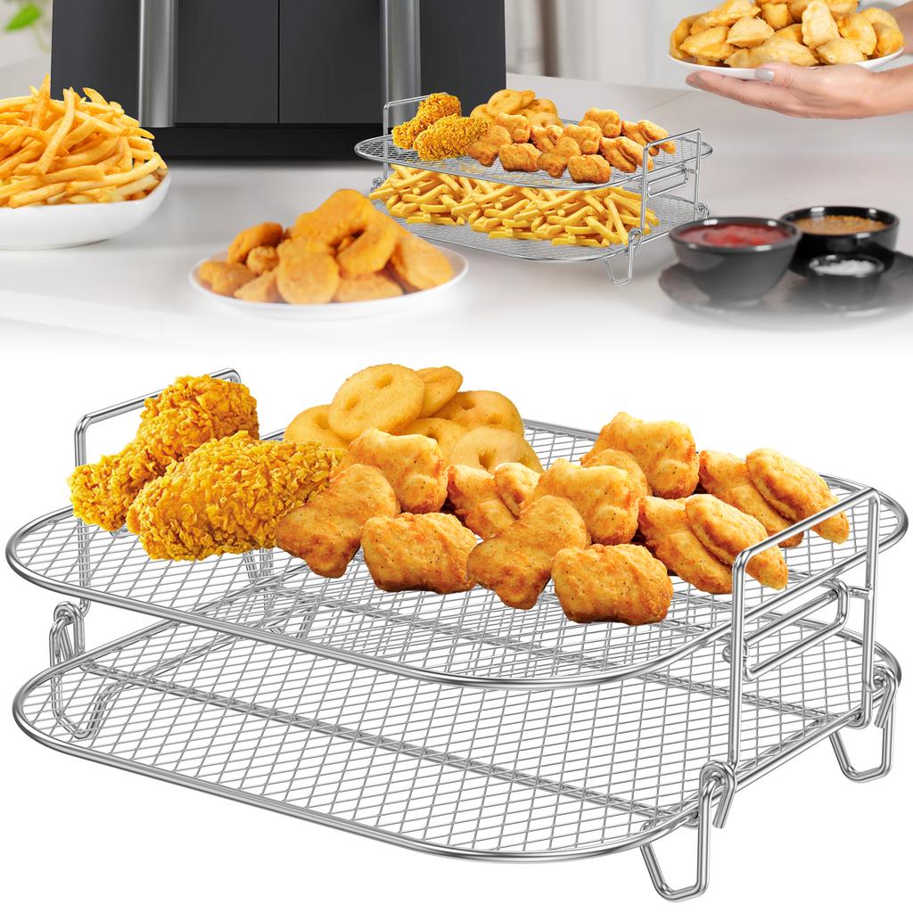 Square Air Fryer Rack Stainless Steel Dehydrator Rack Stackable Grid Grilling Rack for Home Kitchen Oven Steamer Cooker Gadgets