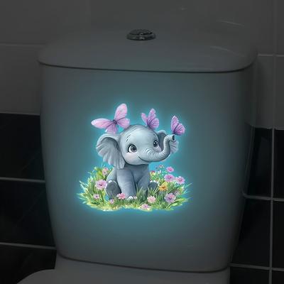 Glow-In-The-Dark Cute Elephant Toilet Sticker Self-Adhesive Removable Decal For Car Bedroom Living Room Toilet Seat Lid
