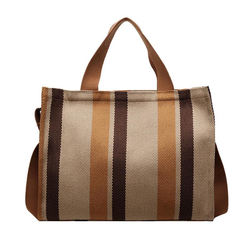 Korean Version Canvas Shoulder Messenger Bag 2025 Autumn and Winter New Striped Large-capacity Student Tote Bag Fashion Shopping Bag