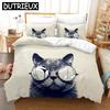 Cartoon Funny Cute Cat Duvet Cover Set 3D Polyester Pillowcases Quilt Cover Home Decor Gift Twin King Queen Bedding Set
