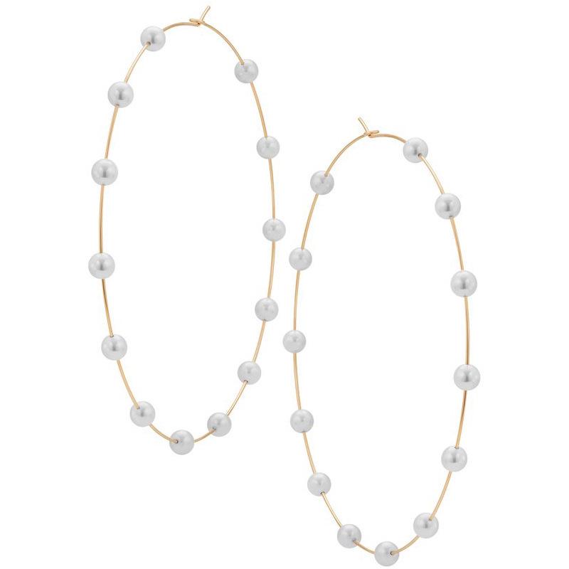 Trendy Large Pearl Hoop Earrings - European  American Style