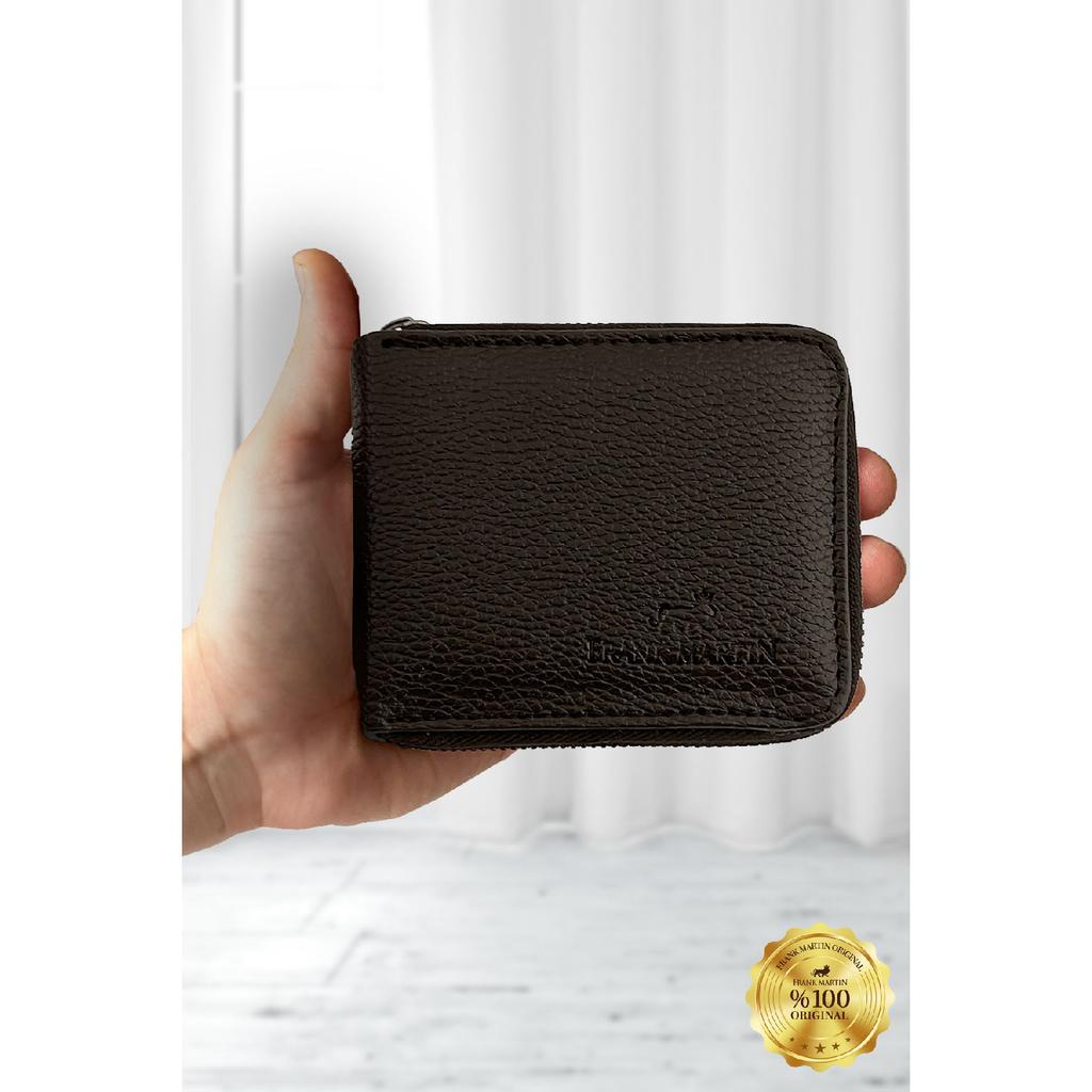 Stilvolles schwarzes Kartenetui aus Leder mit originellem Geldfach mit Reißverschluss und Geschenkbox