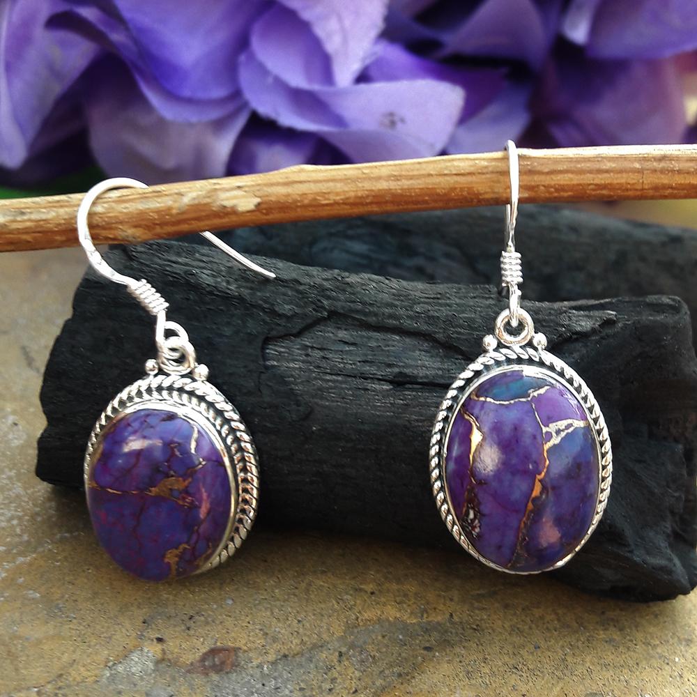 Natural Purple Copper Turquoise Earrings, Handmade Silver Earring, 925 Sterling Silver, Teardrop Turquoise Earrings, Dangle & Drop Earrings