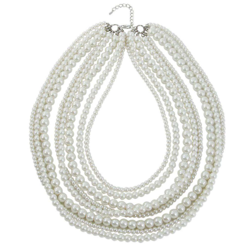 Модное 8-рядное жемчужное ожерелье с аксессуарами, многослойное жемчужное преувеличенное длинное ожерелье-цепочка для свитера женское N4 белый