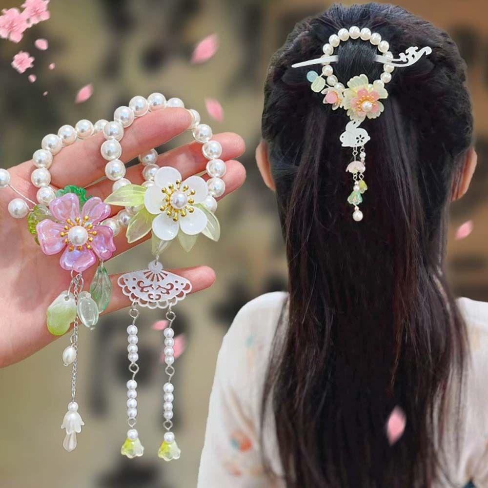 

Pearl Tassel Hairpin Butterfly Hanfu Hair Clip Cute Flower Hair Stick Daily