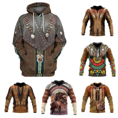 Spring and Autumn Men's Hooded Top Personalized 3D Digital Indian Print Long Sleeve Sweater