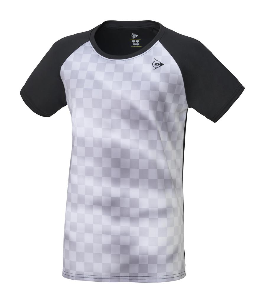 DUNLOP Short Sleeve Tennis Badminton Game UV Size 2XO Women's Shirt, Moisture-Wicking, Quick-Drying, Protection, DAP1420W, 2024SS, Black,