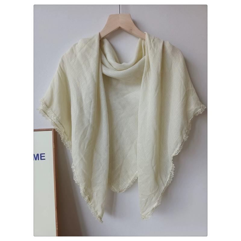 New Style High-end Literary Retro Cotton and Linen Square Scarf Versatile Sequin Headscarf Sun Protection Scarf Shawl