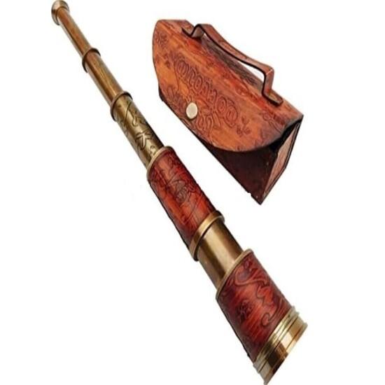 Antikes Messing Piraten Fernrohr Teleskop 16 Zoll Vintage Nautische Lederumwicklung Zielfernrohr Entdecker Geschenk Dekoration