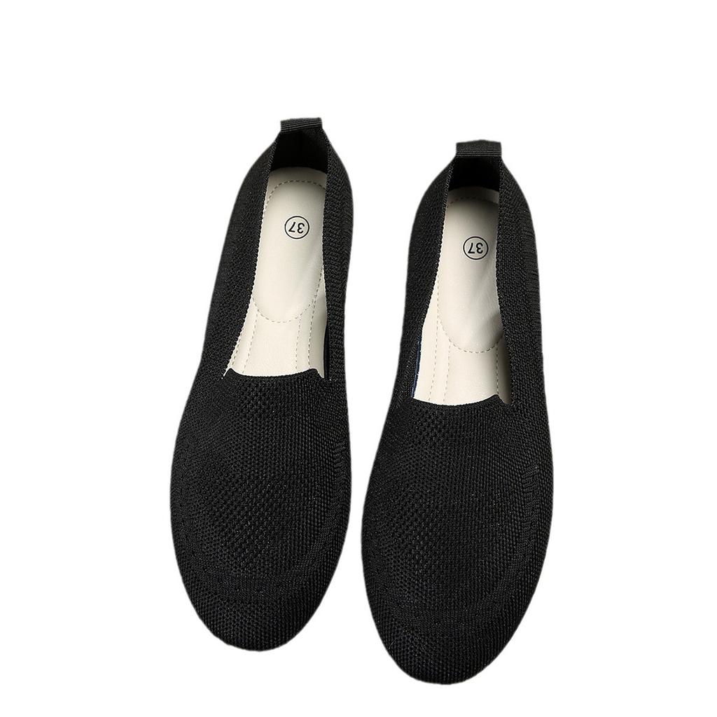 Shallow Mouth Fly-woven Low-top Single Shoes Women's New Knitted Round Head Lazy Shoes