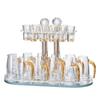 OLOEY Gold Foil Glass Chinese Liquor Serving Set (10 Decanters, 10 Cups)