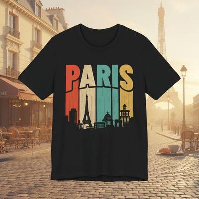 Paris Skyline Vintage Distressed Retro Graphic Eiffel Tower Crewneck T-Shirt