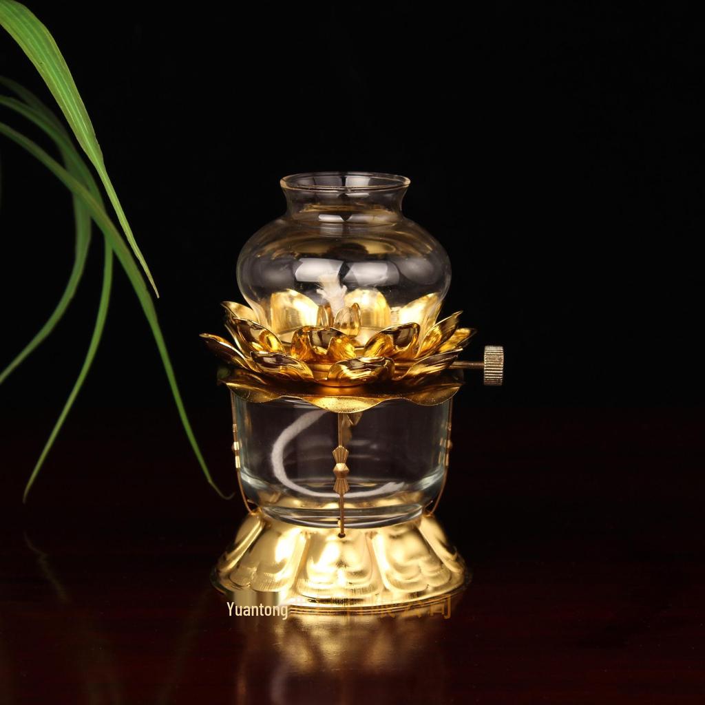 YTO Express Alloy Lotus Butter Lamp - Buddhist Altar Offering & Ever-burning God of Wealth Oil Lamp.