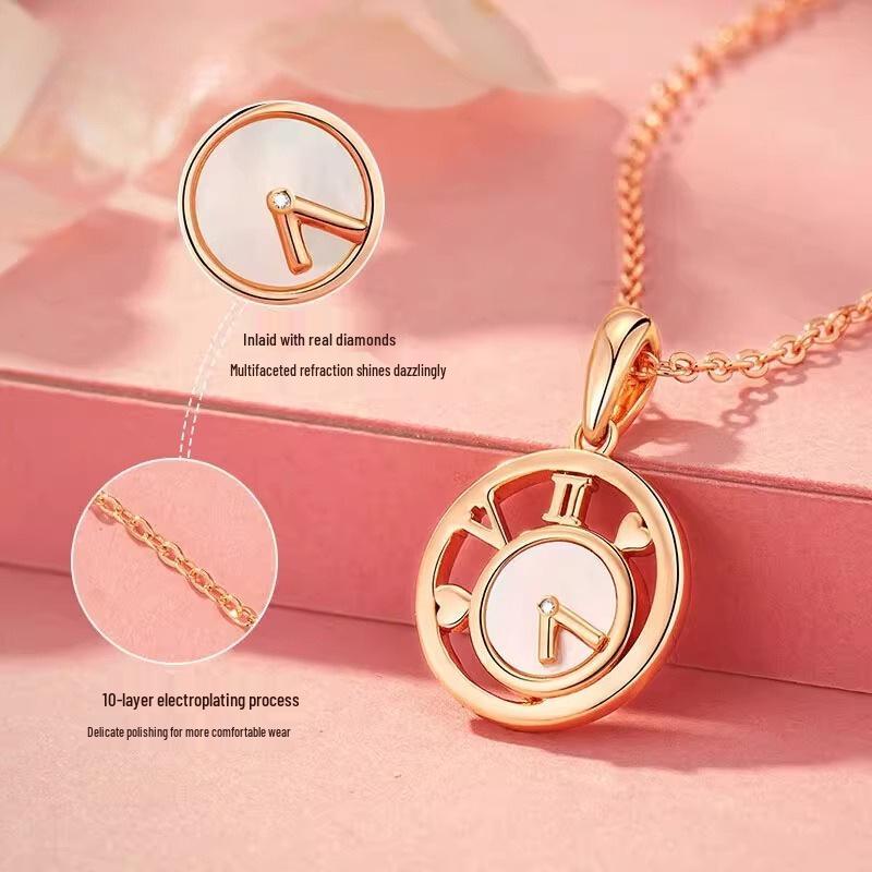 Women's 925 Silver Time Necklace Pendant - Fashionable Clavicle Chain Jewelry Christmas Gift for Girlfriend or Wife