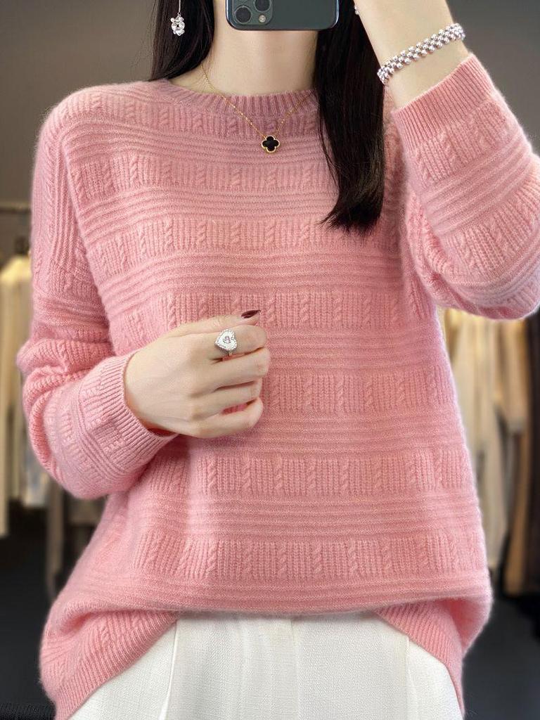 Women's Loose Wool Crochet Sweater - Round Neck Knitwear, Hollow Design, Autumn/Winter Versatile Style