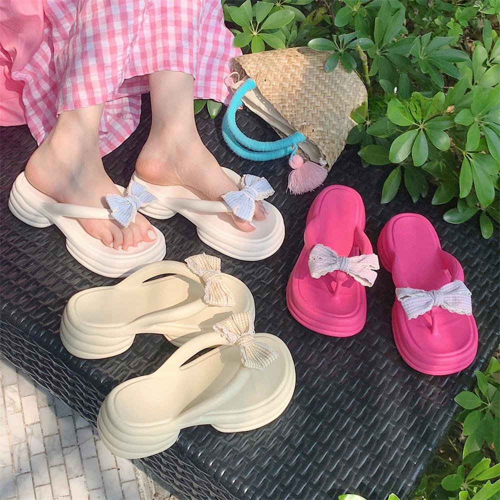 Cute bow and flip flops for students, casual wear on the beach, sandals for women, summer