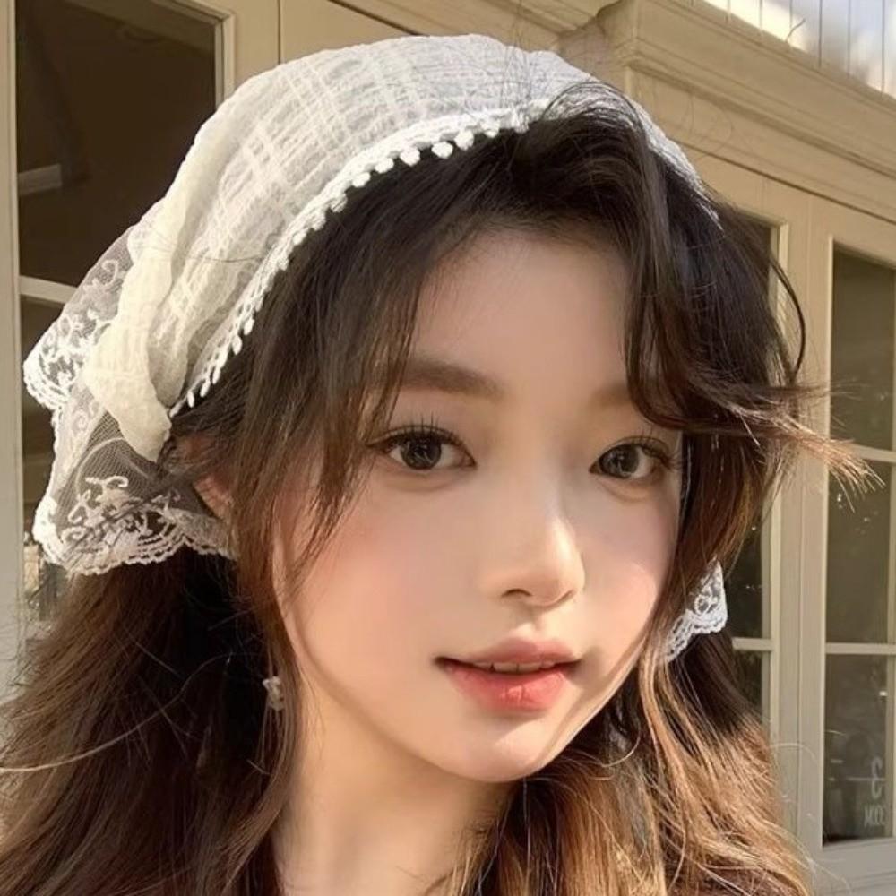 Colorful Lace Scarf Headband Flower French-style Hair Scarf Triangle Headscarf Daily Wear