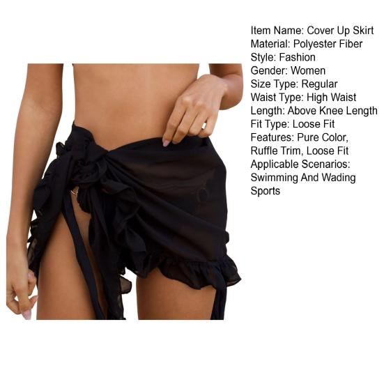 Cover Up Skirt Pure Color Loose Fit Lace-Up Design Quick-Drying Bikini Cover Up Ruffle Trim Sun Protection Beachwear