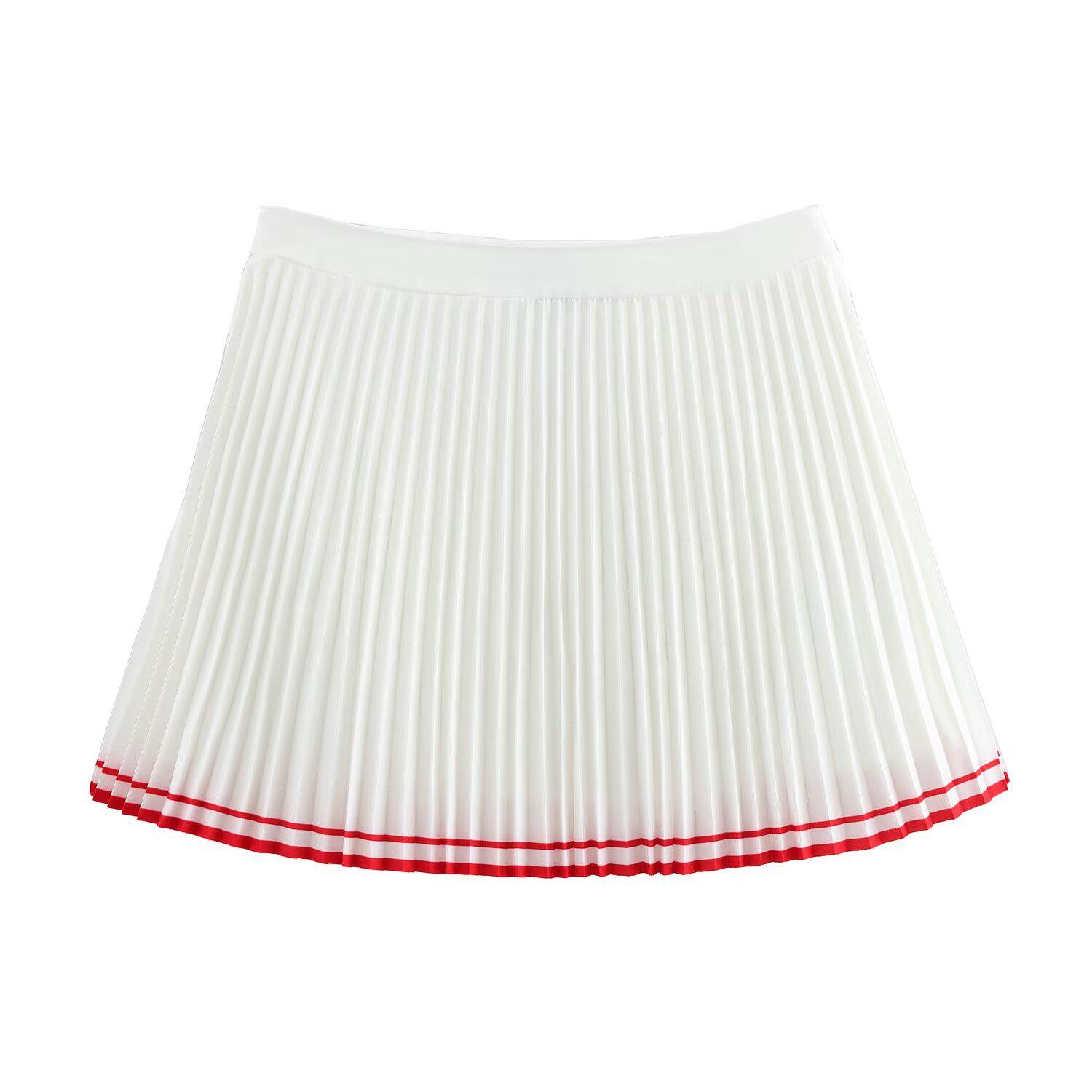 

2025 Spring Women s College Style Color Block A-Line Pleated Skirt Large белый