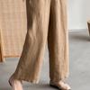 2024 Spring Linen Wide-Leg Pants: Versatile Solid Color with Elastic Waist & Drawstring for Women