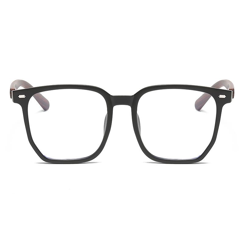 14526 Square Rice Nail Tr90 Glasses Frame Wood Grain Temple, Fashionable Internet Celebrity Anti-Blue Light Flat Mirror For Men And Women