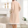 Color Block Fleece Thick Nightgown, Long Sleeved Open Top V-neck Nightgown with Pockets, Women's Pajamas and Dresses