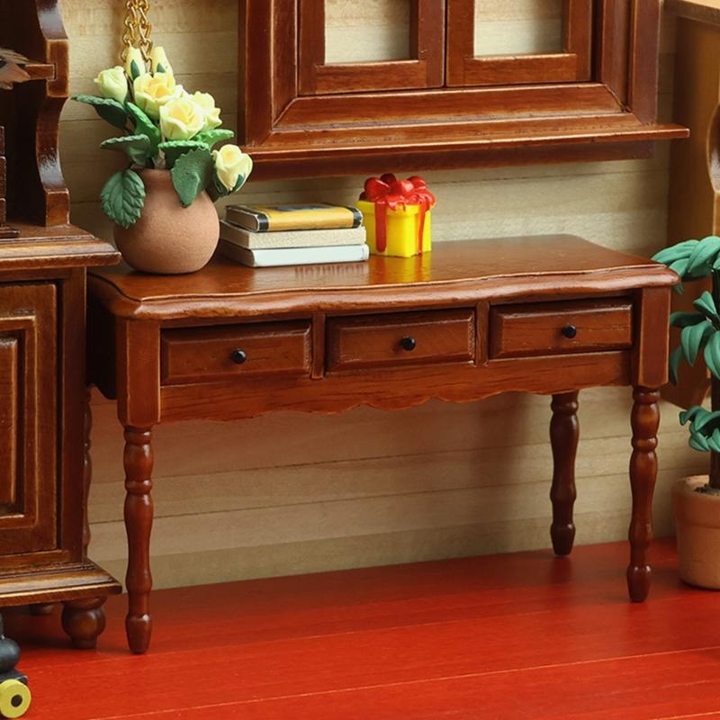 Simulation Miniature Desk With Functional Drawer Doll House Furniture With Fine Carving Detail For 1:12 Scene Display