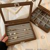Premium Single-Layer Transparent Jewelry Storage Box - Walnut Color, Large Capacity for Rings, Earrings, and Necklaces, Dustproof Display Tray