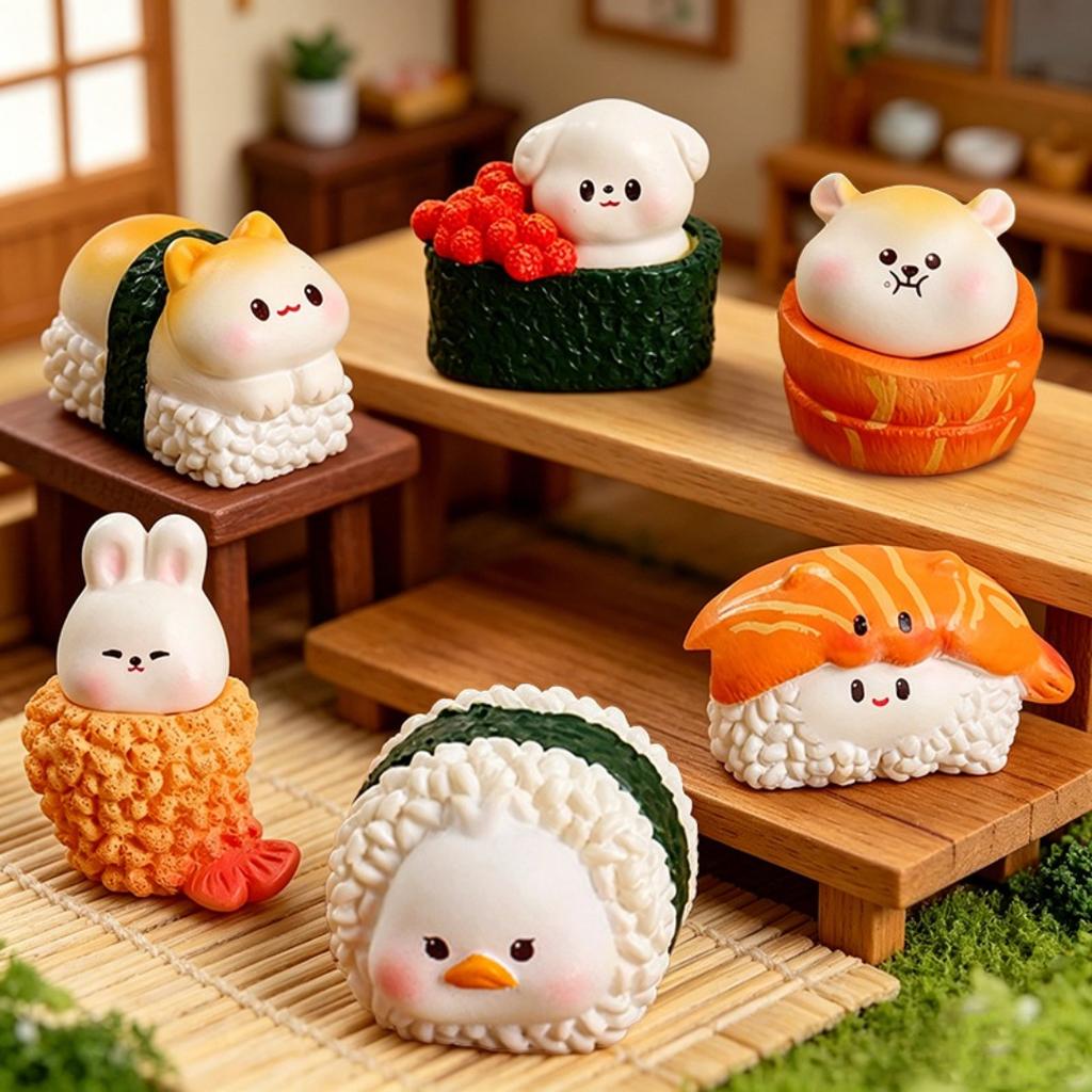 Sushi Animals - Random Miniature Figure Japanese Kawaii Sushi Miniature Resin Decorated Figures Korean Cute Room Desk Ornament