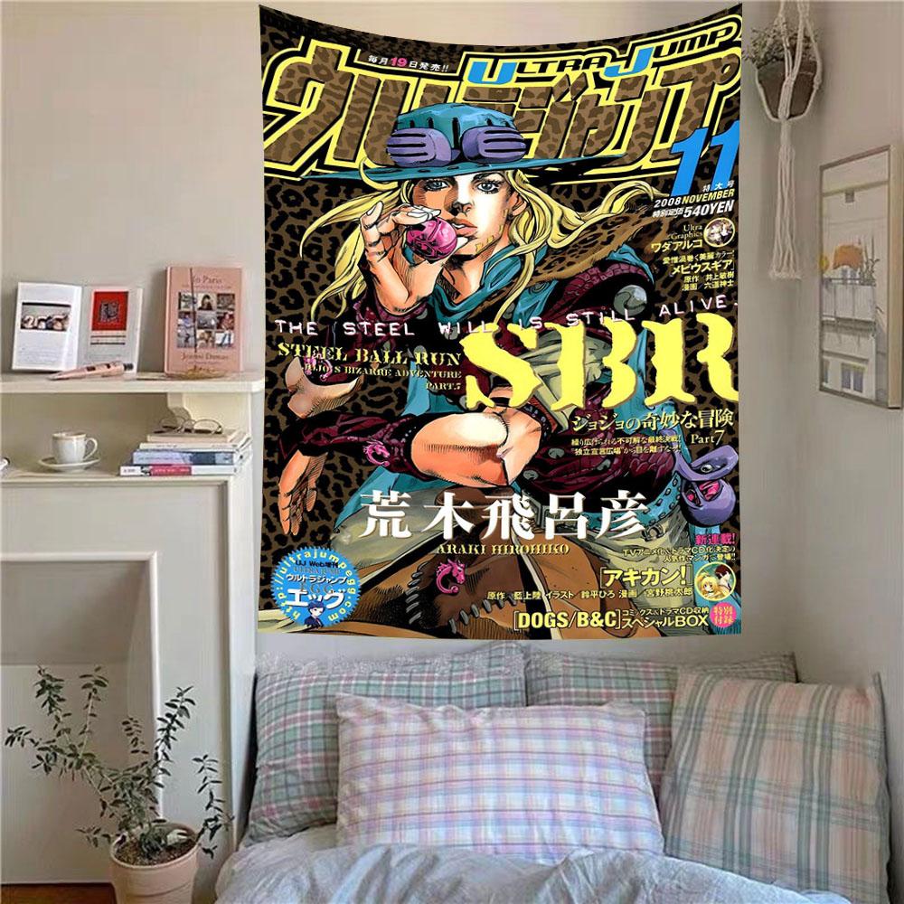 Póster Shonen de Salto Anime Popular Tapiz Impreso Estilo Vintage JOJO Colgante de Pared Dormitorio Habitación Tela de Fondo Estético