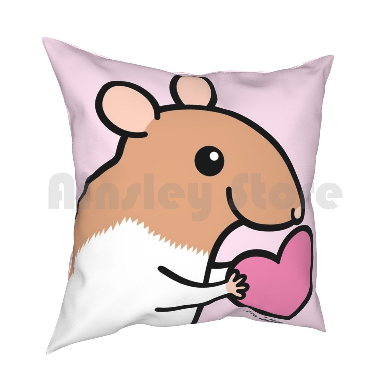 Sweet Ratty Valentine Pillow Case Printed Home Soft DIY Pillow Cover Rat Pet Hooded Brown White Pink Cute Love Heart 30cmx30cm