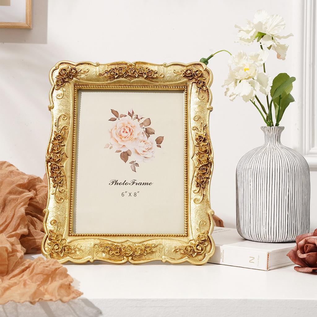 1PC, European-style Rectangular Golden Rose Relief Decorative Photo Frame