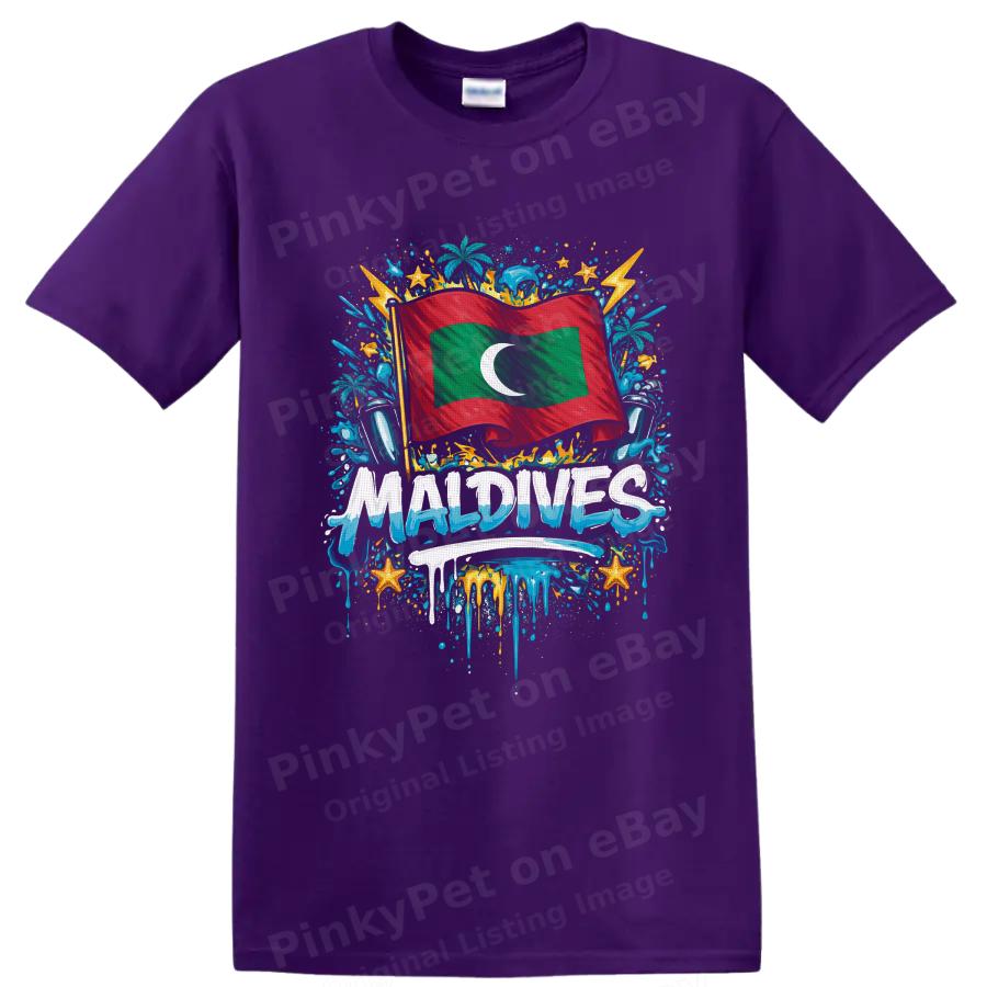 Maldives Flag T Shirt Tropical Island Splash Art Travel Souvenir Graphic Tee