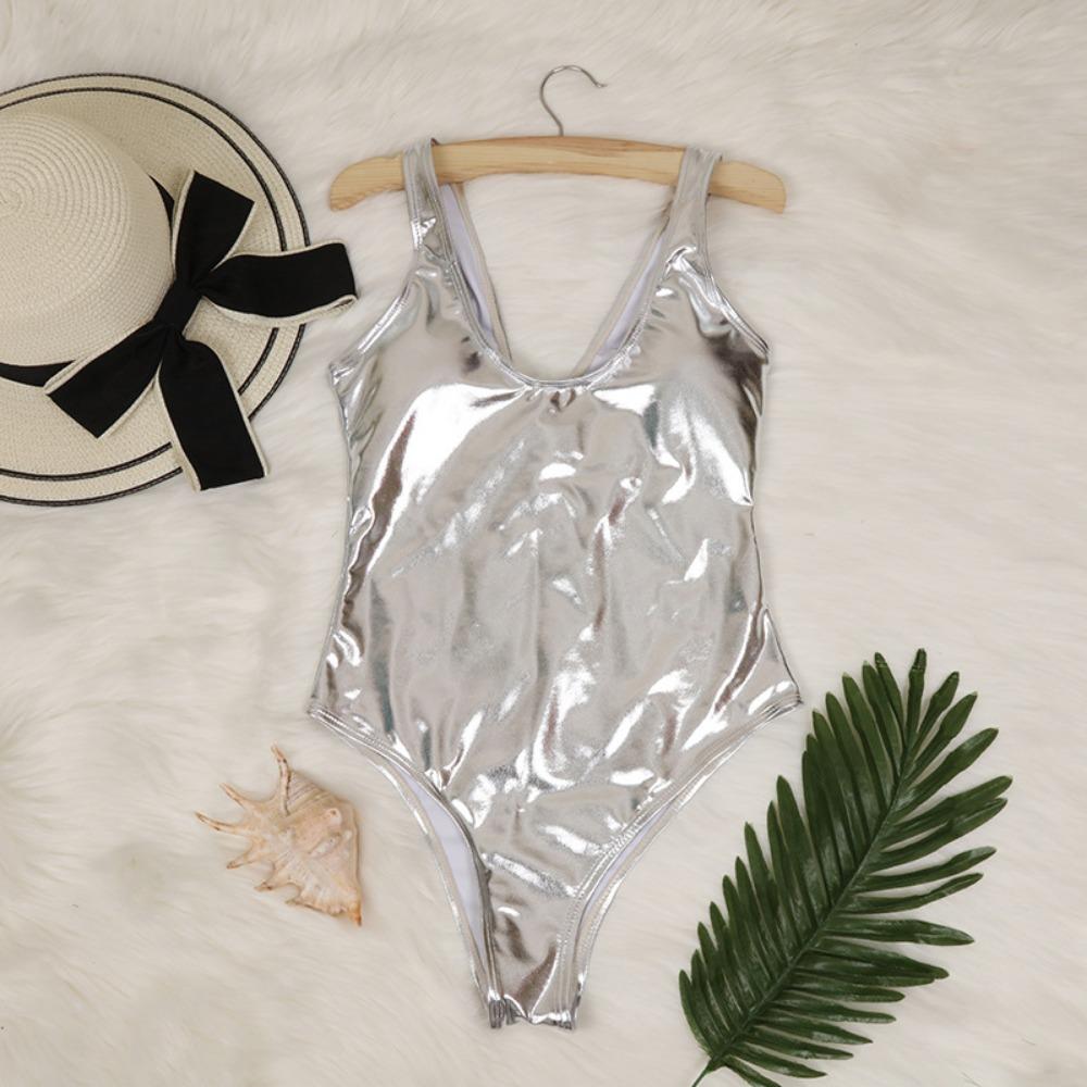Stamping Fabric Swimsuit Reflective Gold Silver One-piece Sexy Bikini