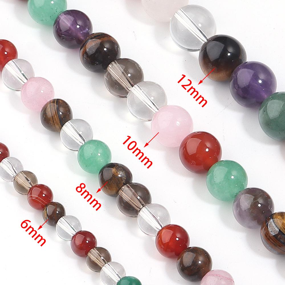 6 8 10 12mm Natural Stone Beads Mixed Tiger Eye Aventurine Crystal Glass Round Loose Beads for Jewelry Making DIY Bracelets