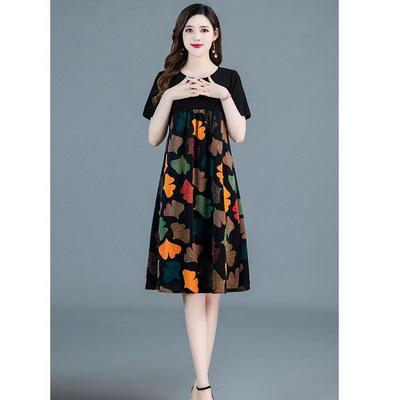 Elegant Summer Plus Size Printed Dress for Middle-Aged Women