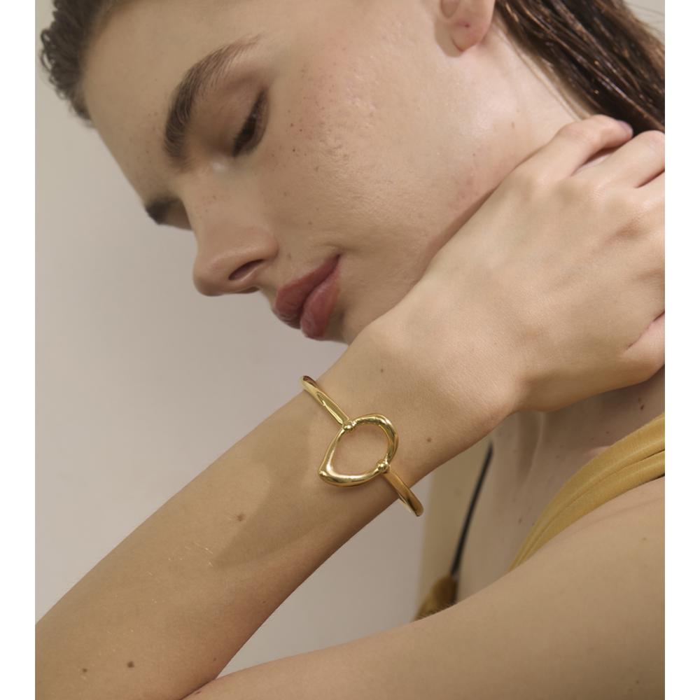 Yhpup 65mm Minimalist Stainless Steel Oval Hollow Cuff Bracelet Bangle for Women Attractive Chic Jewelry Waterproof