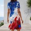 Women Plus Size White Round Neck Short Sleeve Star Printed A Line Midi Dress
