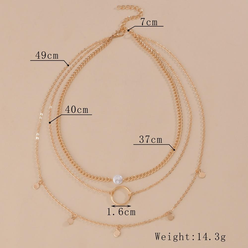 Europe, America, Europe and America Popular Geometric Circle Pearl Rhombus Fringed Women's Multi-layer Metal Necklace