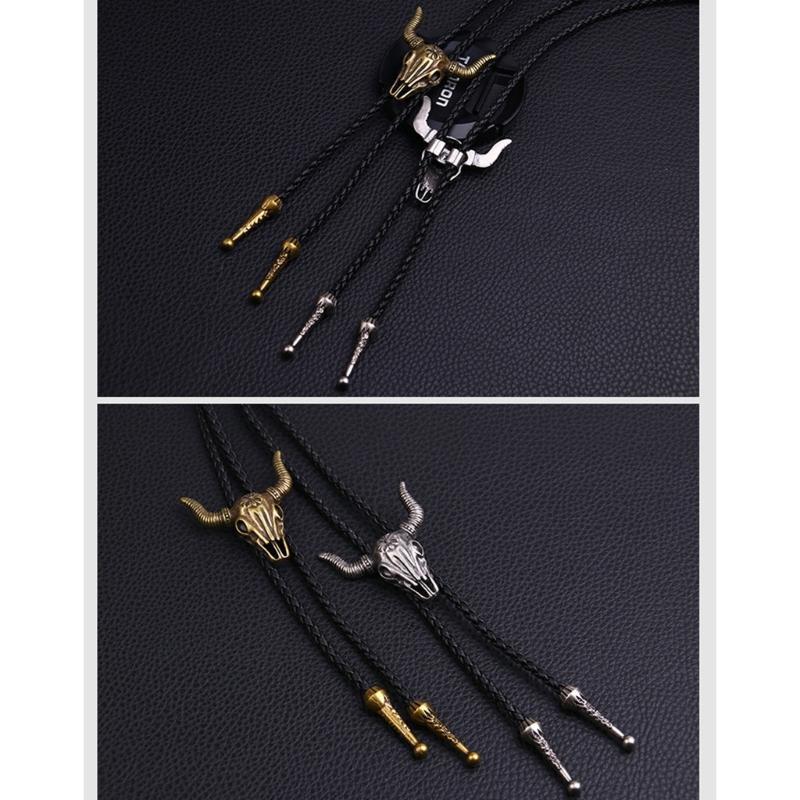 Vintage Bull Head Buckle Choker Necklace Black Leather Cord Necklace Fashion Jewelry Necktie Tie Pendant Necklace