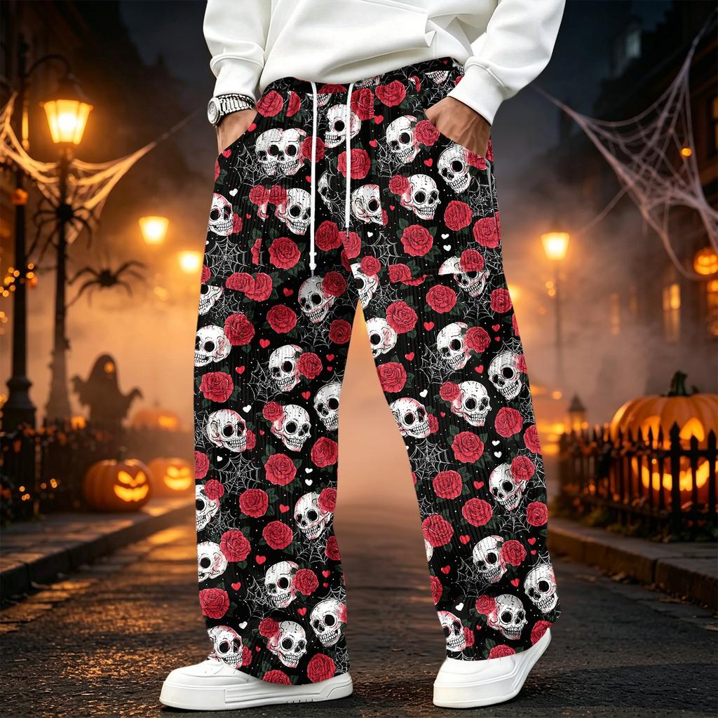 Men's Corduroy Casual Straight Leg Pants with Elastic Waistband and for Halloween
