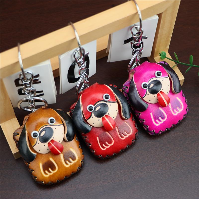 First Layer Cowhide Puppy Access Control Card Bag, Keychain Pendant, Earphone Bag, Cute Trendy Buckle, Water Drop Card Bag.