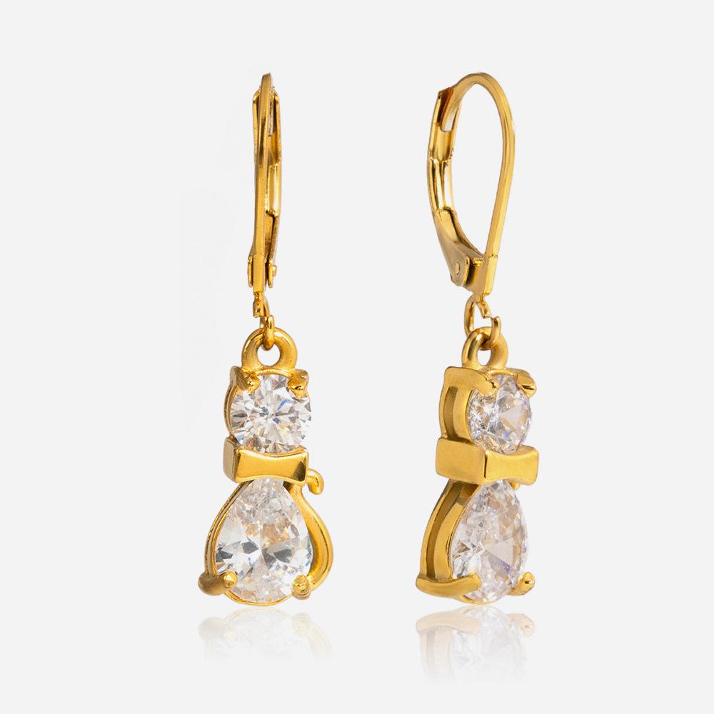 Light luxury high-end zircon cat earrings earrings