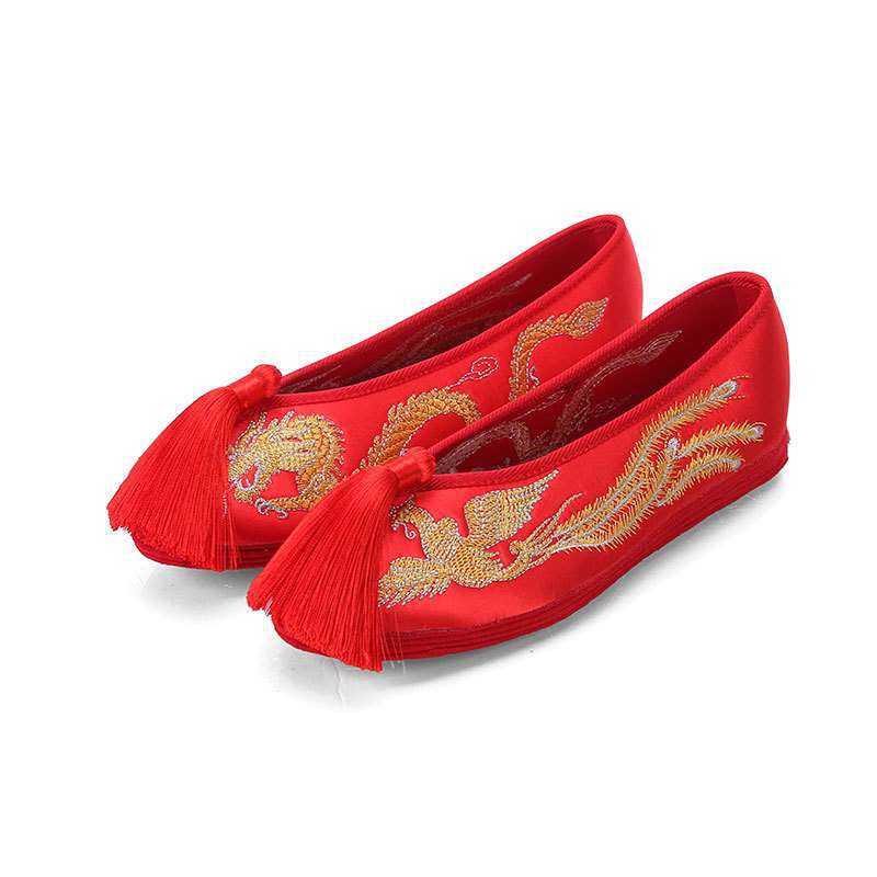 

Chinese wedding shoes on the coupe shoes red dragon and phoenix bride Xiuhe shoes flat women s wedding shoes Xiuhe clothes embroidered shoes 41 25.5cm
