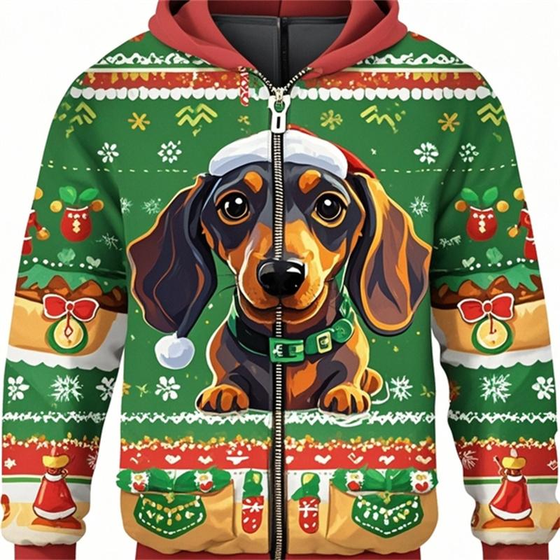 Dog Dachshund 3d Printed Zip Hoodie Sweatshirts For Men Women Kid Clothes Cute Zip-up Hoodies Christmas Spring  Autumn Coat
