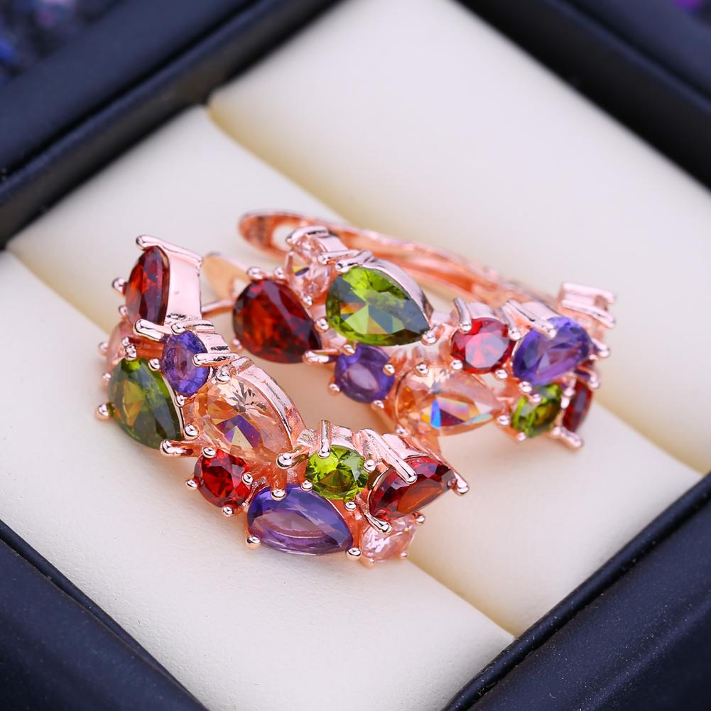 FEEYOO Clip Earrings Rose Gold Color Fashion Earring For Women Cubic Zirconia Stud Earrings Jewelry