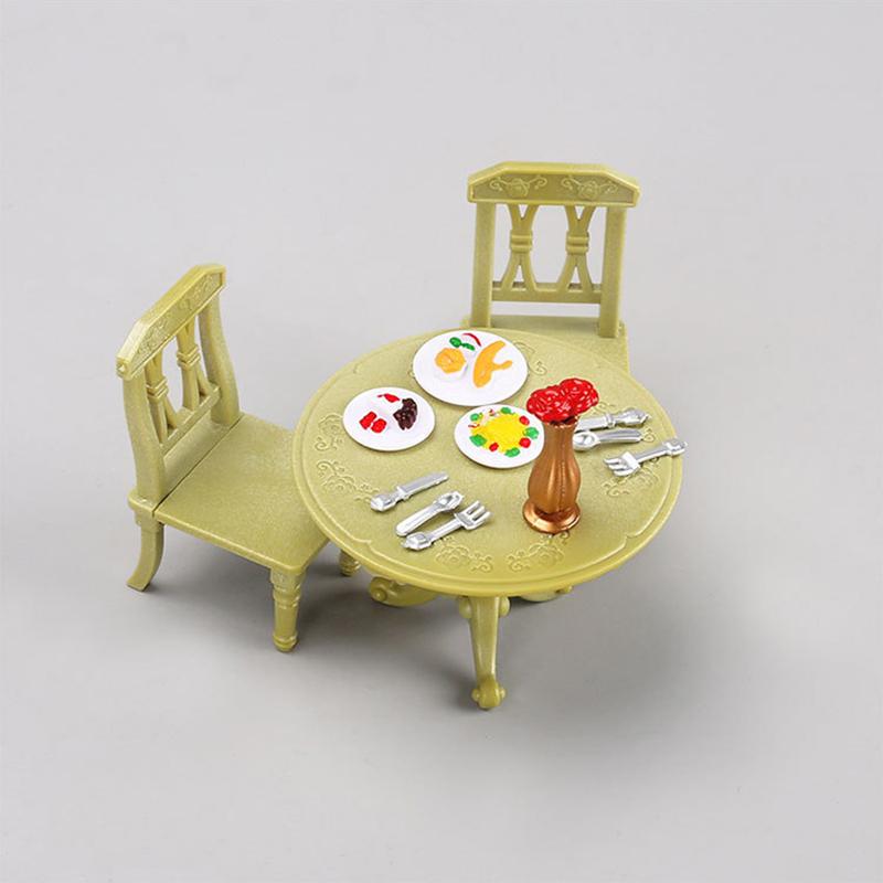 1/12 Puppenhaus Miniatur Doppel Tisch Stuhl Runder Tisch Set Möbel Holz Esstisch Stuhl Simulation Puppenhaus Modell Spielzeug